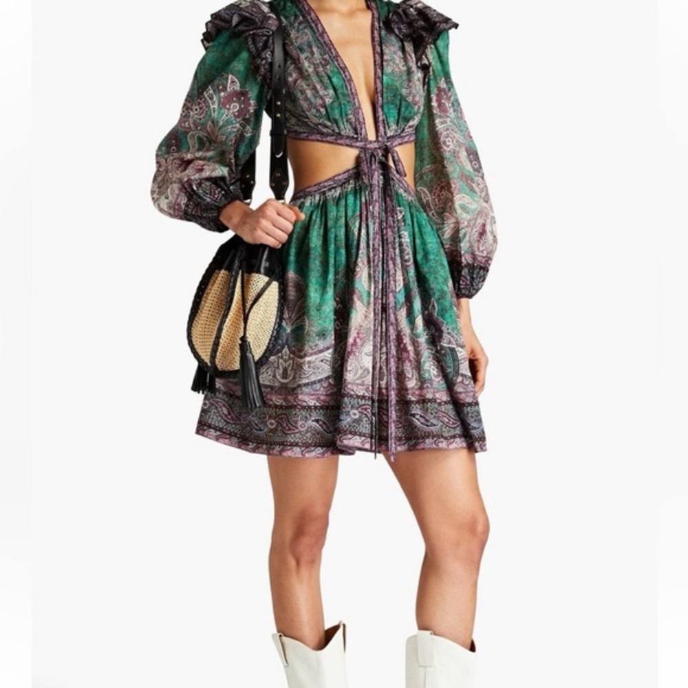 NWT Zimmermann Ruffle Mini Dress in Teal Paisley Zimmermann Size 2 - Picture 11 of 16